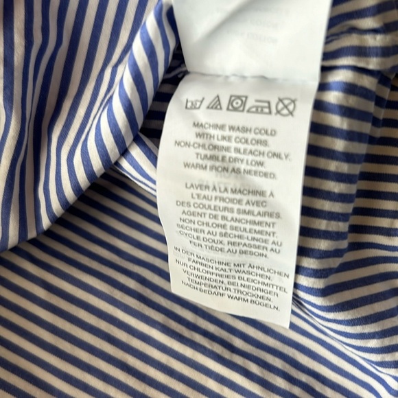 J. Crew Edie Cotton Blue White Pin Stripe Print Pattern Ruffle Blouse Shirt Top - Picture 11 of 13